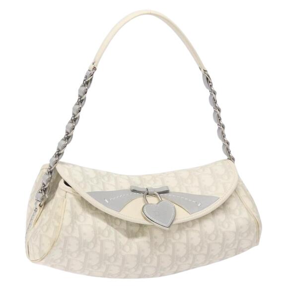 DIOR Trotter Canvas Romantic Shoulder Bag Pvc White Silver - Picture 1 of 13